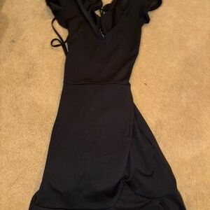 Black Midi Cocktail dress laced with back v cut neck line short sleeved